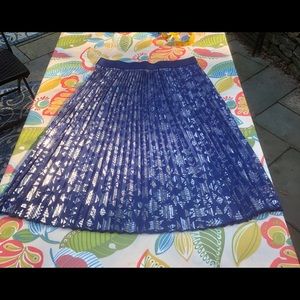 LuLaRoe XL Blue Silver Metallic Pleated Skirt